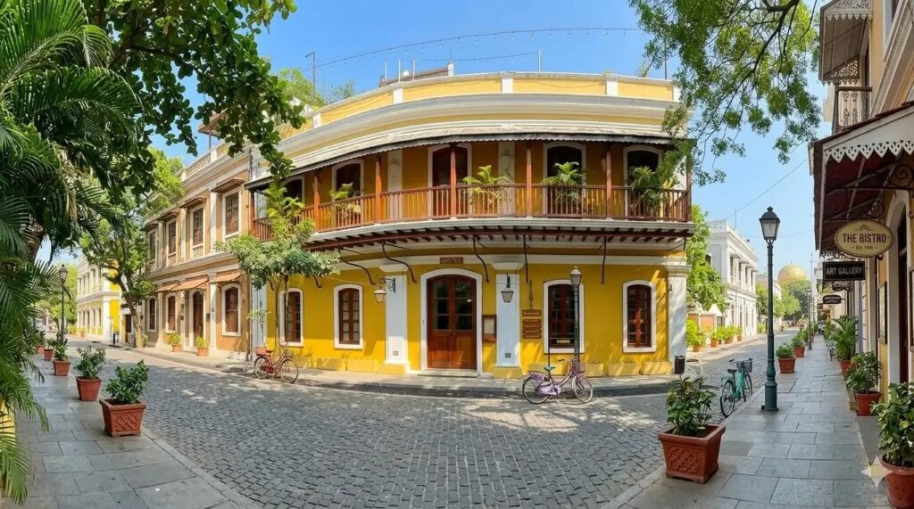French colonial streets in White Town, Pondicherry near Seethala BnB